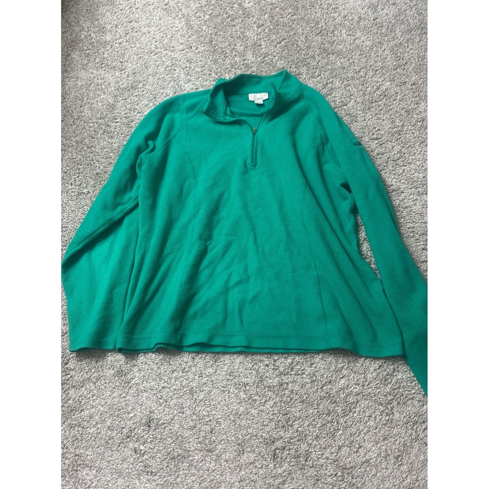 LL Bean Womens Emerald Green Quarter Zip Fleece Pullover Jacket L Regular